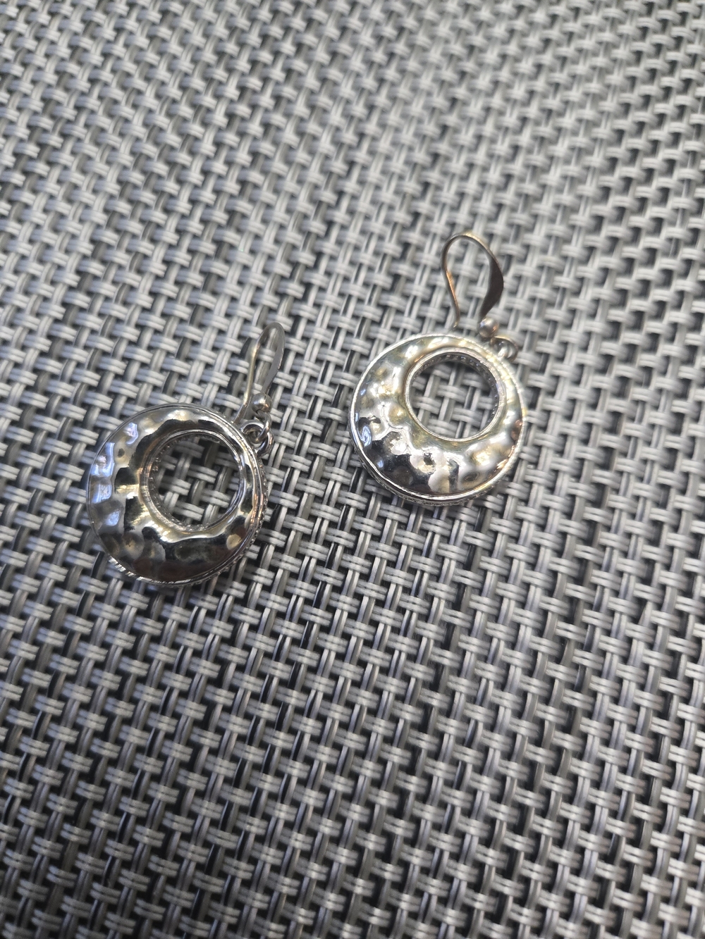 Silver Hammered Circle Drop Earrings